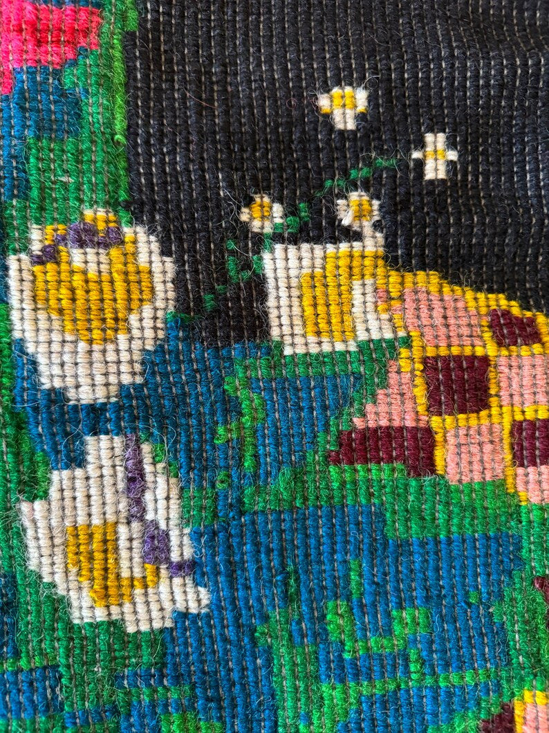 Vintage Black Floral Romanian Rug, 223x153 cm, view 10