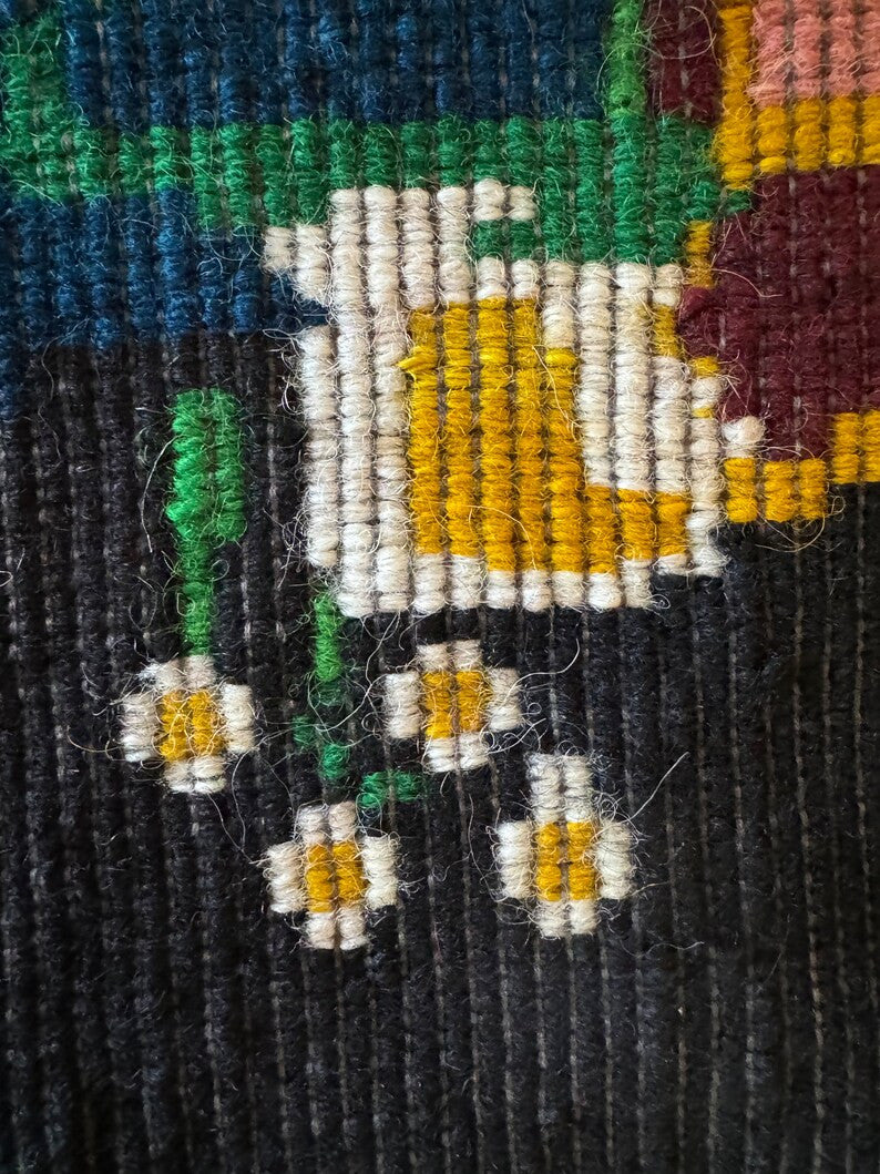 Vintage Black Floral Romanian Rug, 223x153 cm, view 9