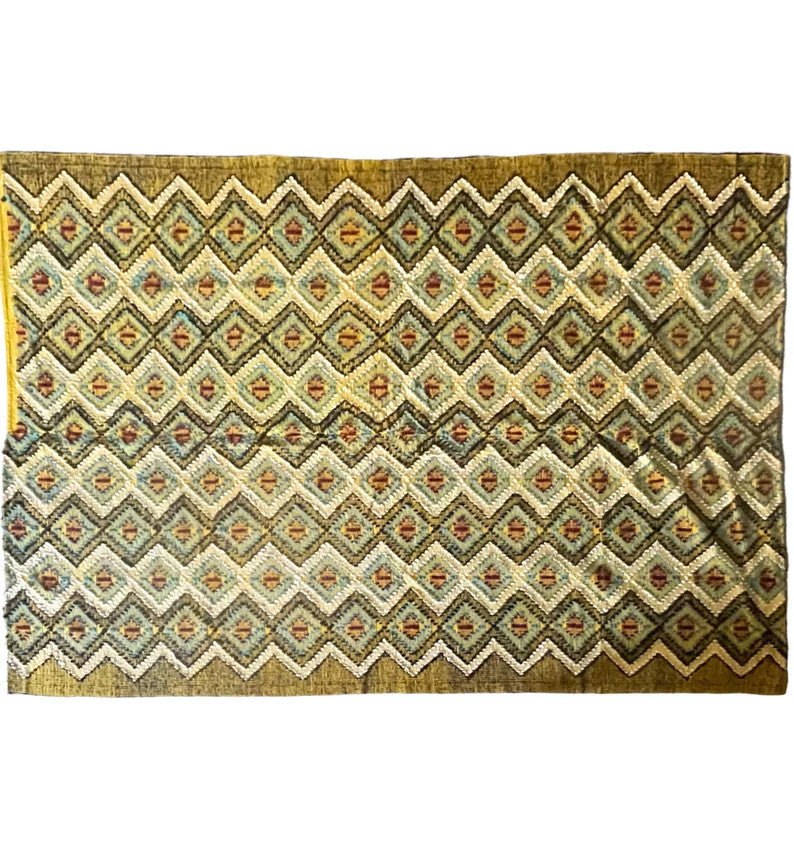 Vintage Yellow Geometric Romanian Rug, 202x142 cm
