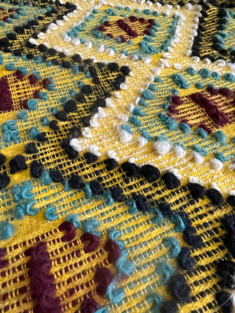 Vintage Yellow Geometric Romanian Rug, 202x142 cm, view 7