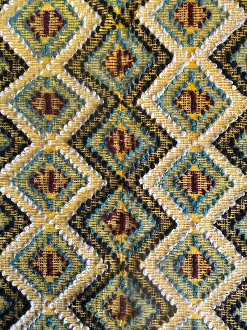 Vintage Yellow Geometric Romanian Rug, 202x142 cm, view 8