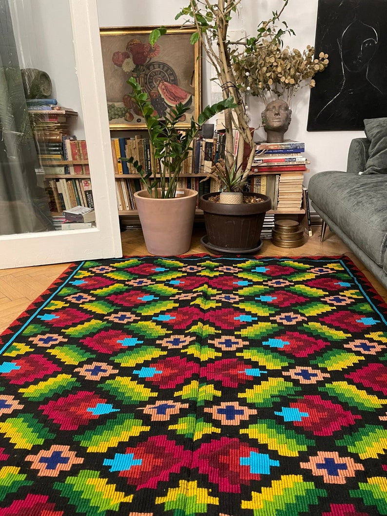 Vintage Geometric Romanian Rug, 238x144 cm, view 10