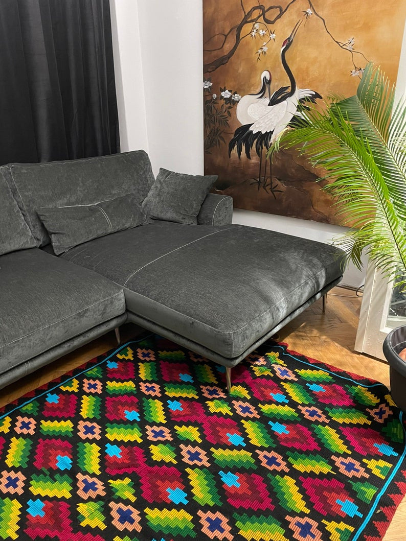Vintage Geometric Romanian Rug, 238x144 cm, view 8