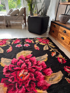 Handmade vintage rug with colourful botanical patterns from Maramureș
