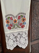 Vintage Embroidered Folk Towel with Lace, 196x41 cm, view 6
