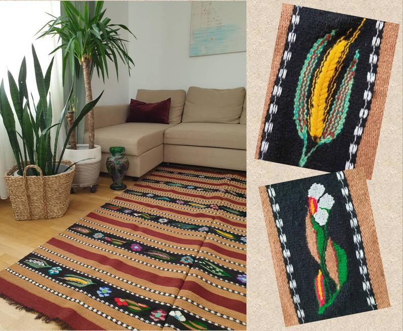 Vintage Floral Romanian Wool Bedspread or Rug, 212x150 cm, view 2