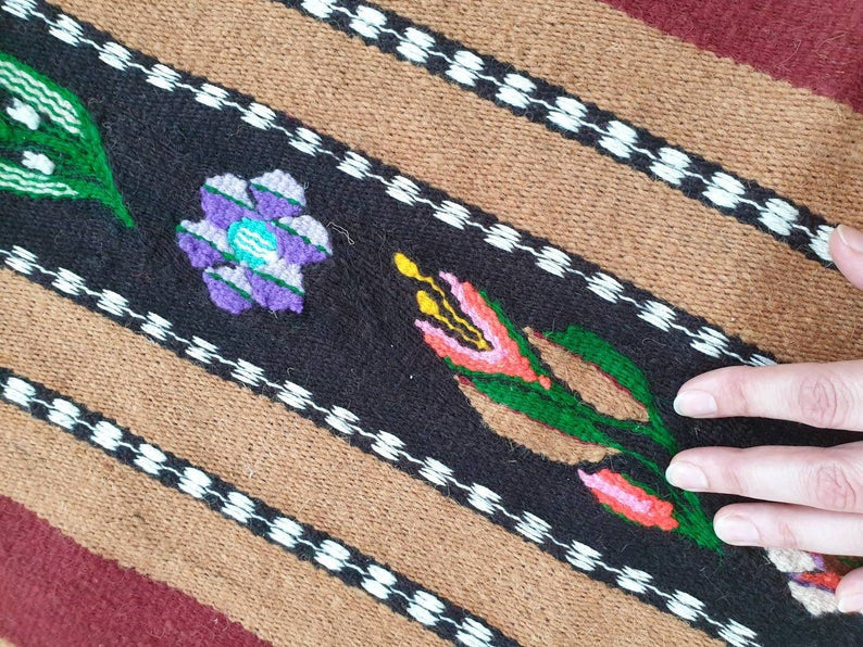 Vintage Floral Romanian Wool Bedspread or Rug, 212x150 cm, view 4