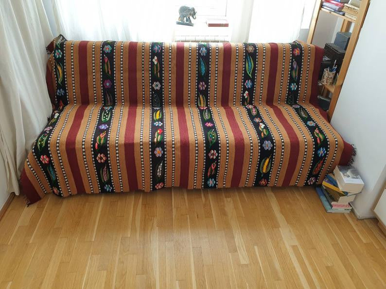 Vintage Floral Romanian Wool Bedspread or Rug, 212x150 cm, view 9