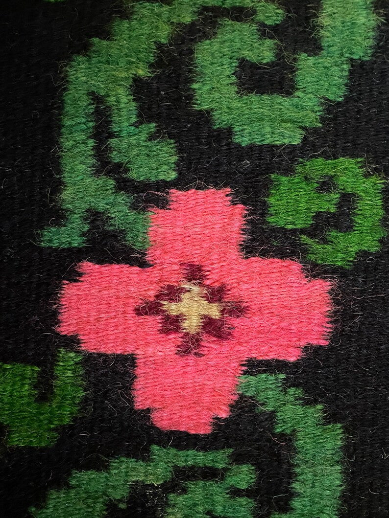 Vintage Brown Floral Romanian Wool Kilim Rug, 203x162 cm, view 8