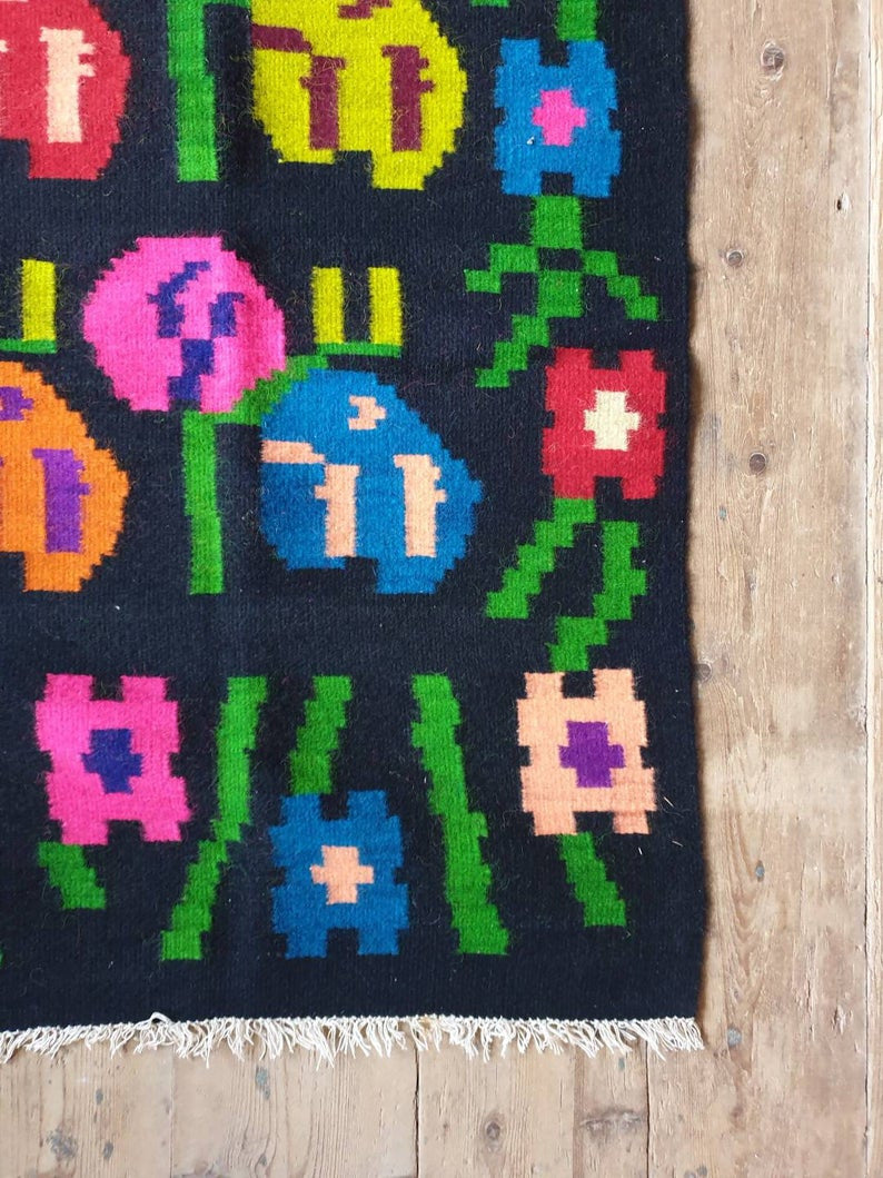 Vintage Black Floral Romanian Wool Kilim Rug, 235x160 cm, view 10