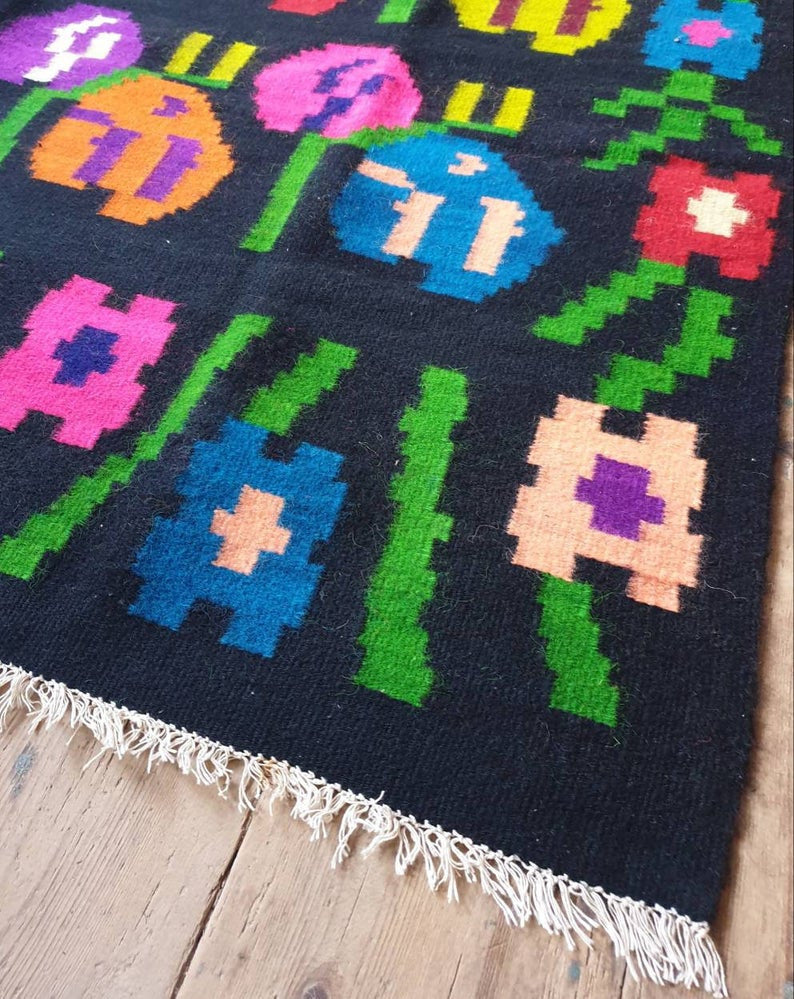 Vintage Black Floral Romanian Wool Kilim Rug, 235x160 cm, view 4