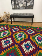 Vintage Geometric Romanian Wool Kilim Rug, 228x146 cm, view 3