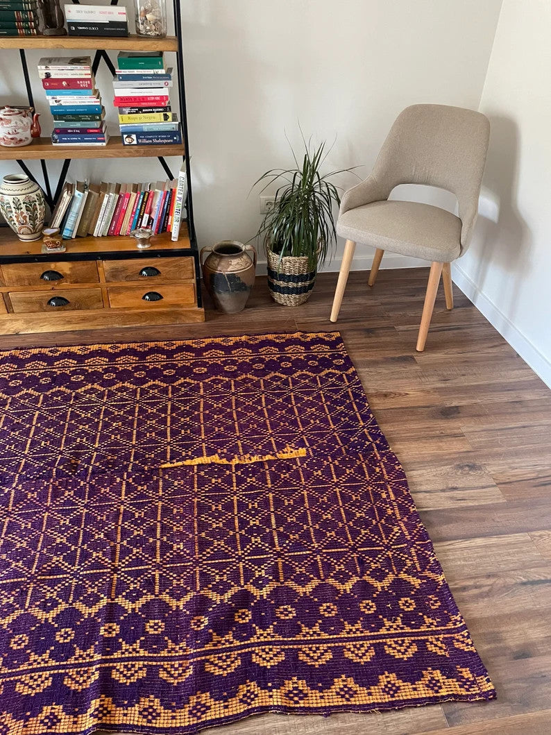 Vintage Purple Floral Romanian Wool Rug, 178x156 cm, view 2