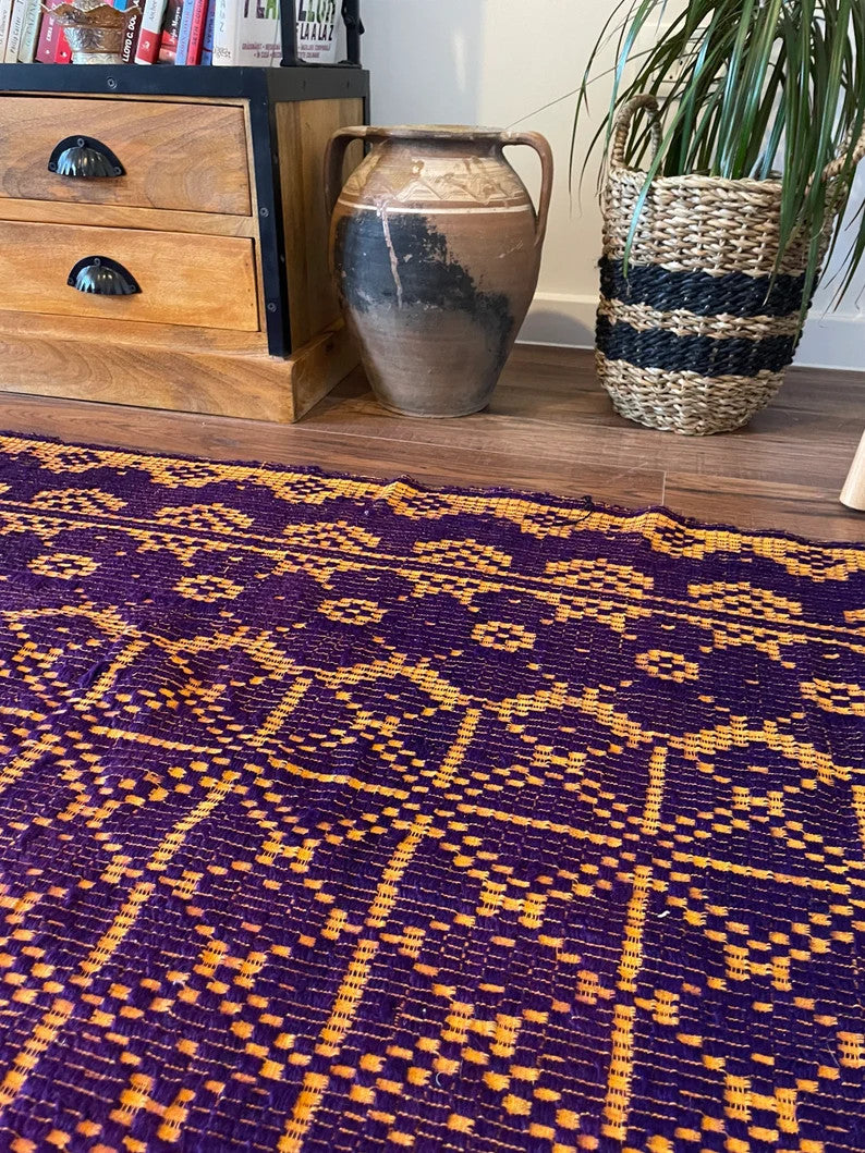 Vintage Purple Floral Romanian Wool Rug, 178x156 cm, view 5