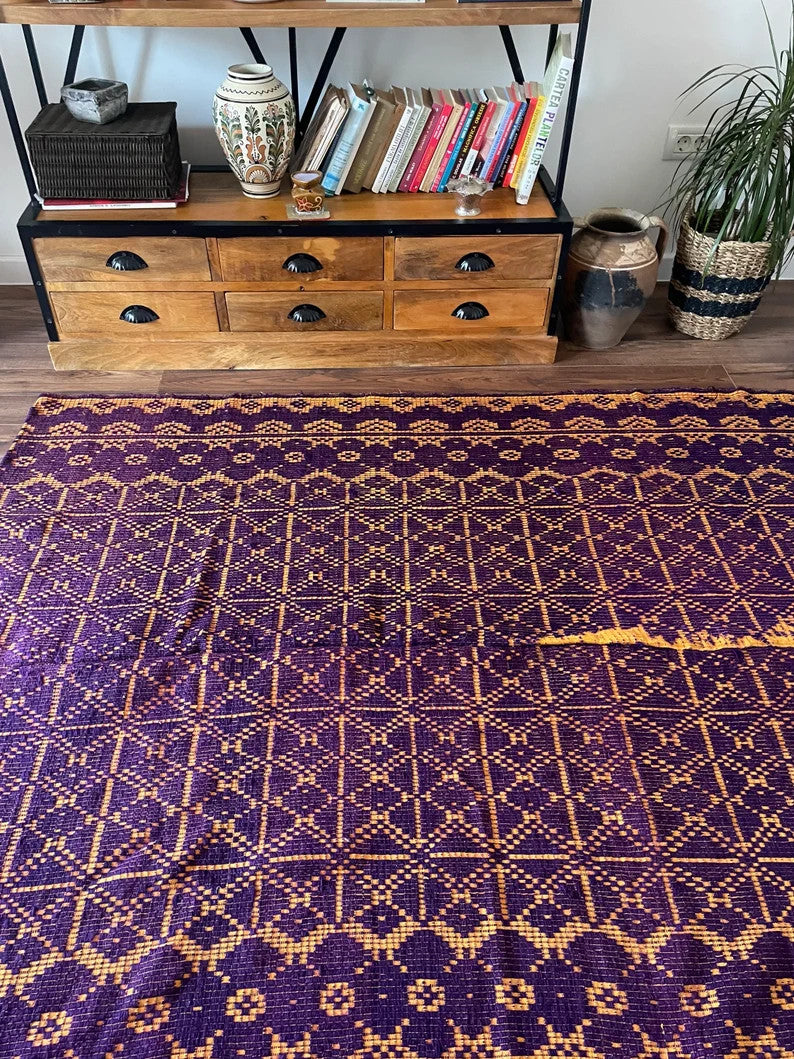 Vintage Purple Floral Romanian Wool Rug, 178x156 cm, view 6