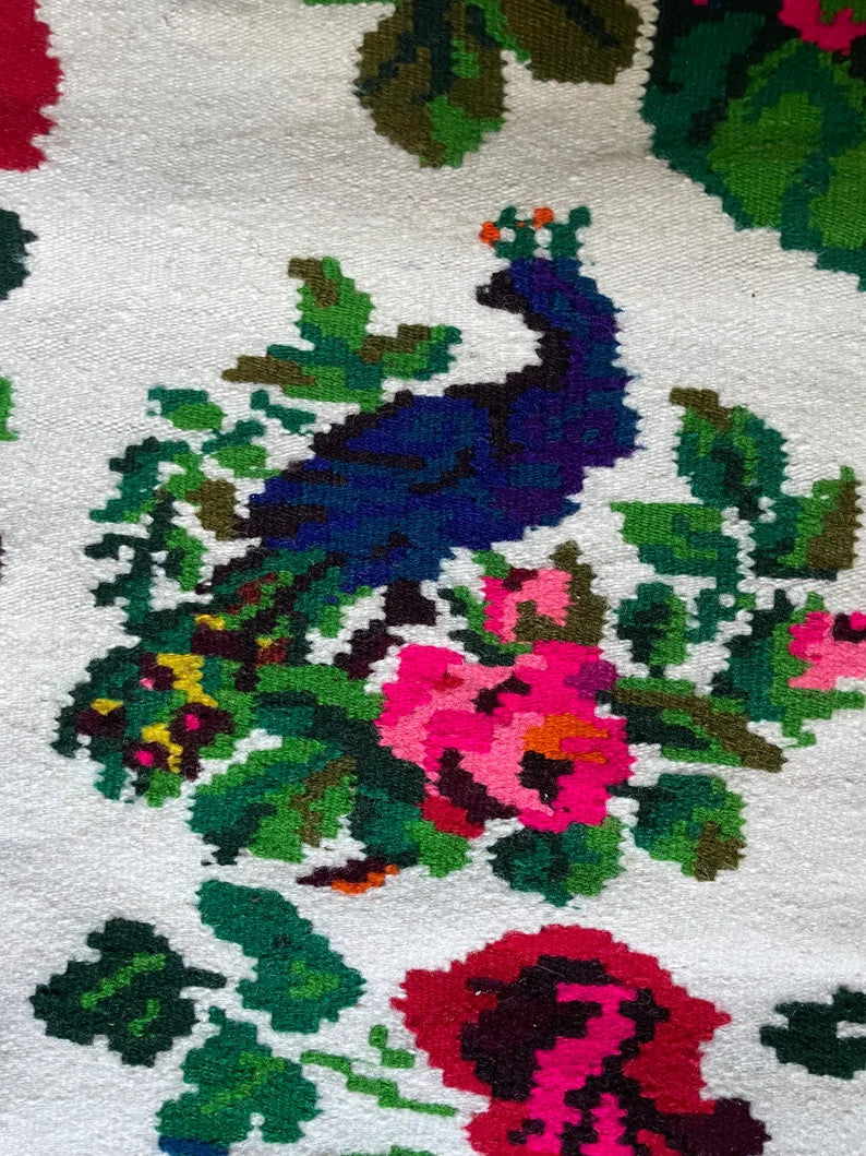 Vintage White & Blue Floral Romanian Wool Rug, 200x164 cm, view 5