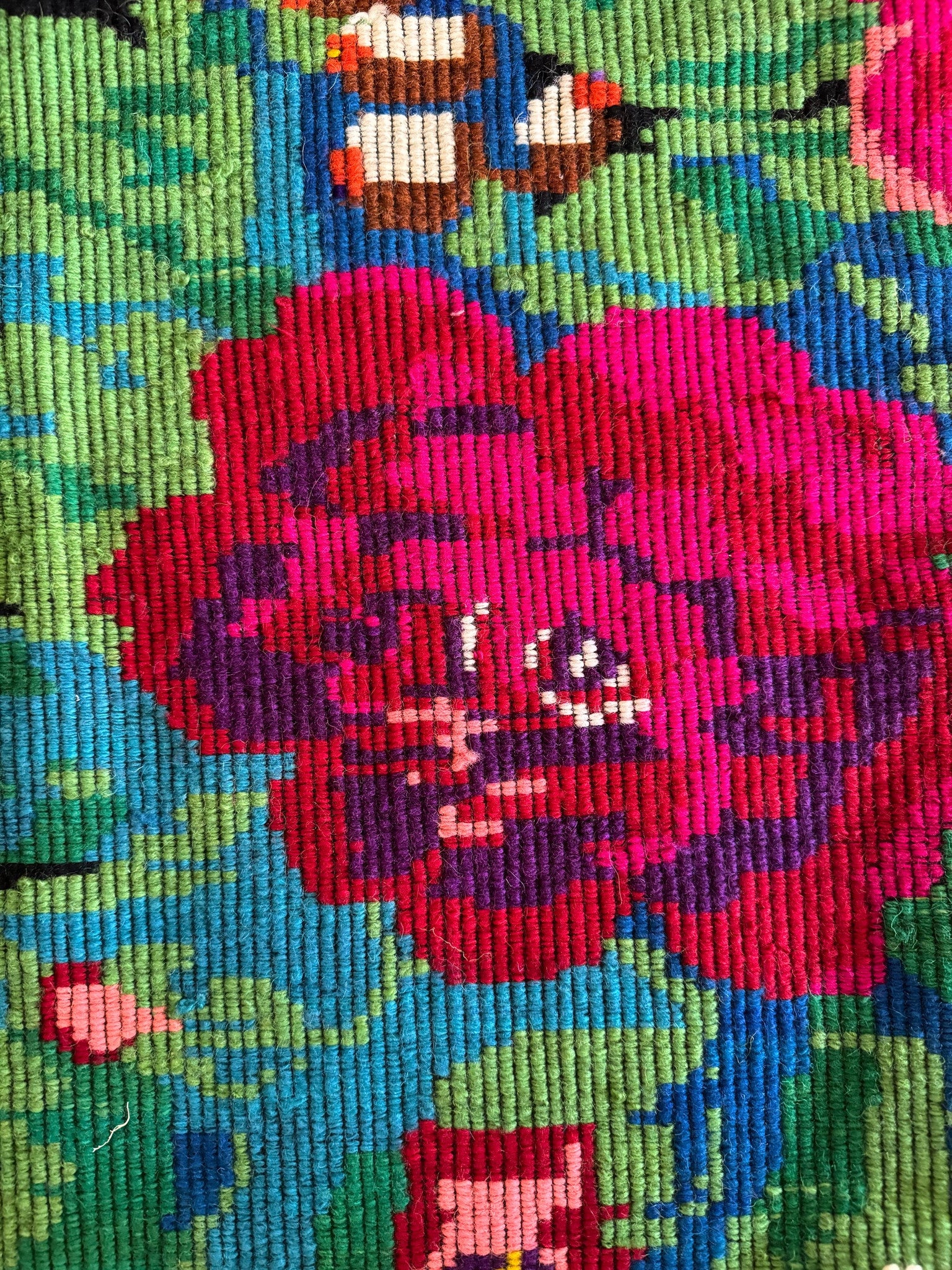 Vintage Green Floral Romanian Wool Rug, 218x150 cm, view 7