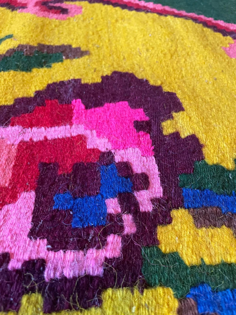 Vintage Pink & Green Floral Romanian Wool Rug, 220x160 cm, view 10