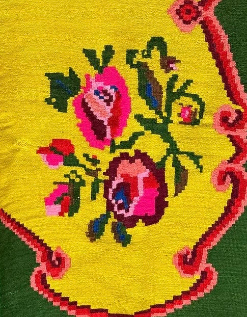 Vintage Pink & Green Floral Romanian Wool Rug, 220x160 cm, view 11