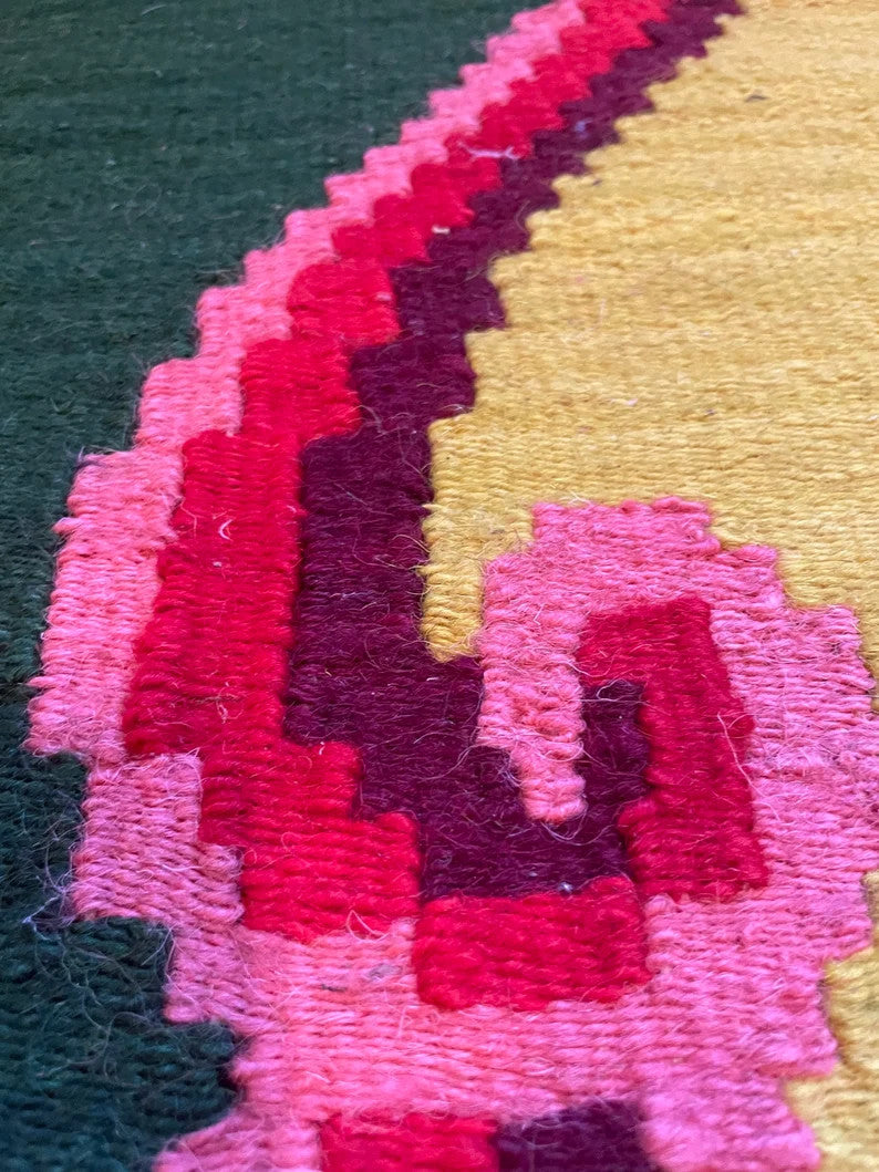 Vintage Pink & Green Floral Romanian Wool Rug, 220x160 cm, view 6