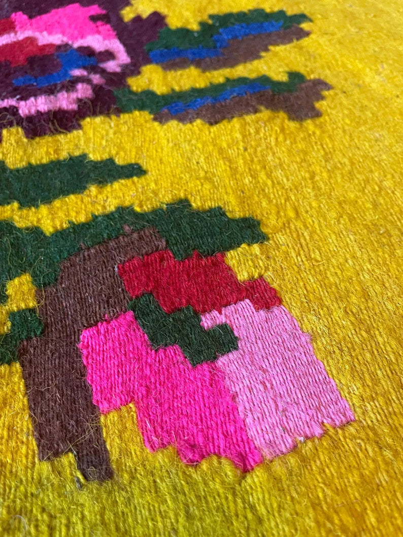 Vintage Pink & Green Floral Romanian Wool Rug, 220x160 cm, view 7