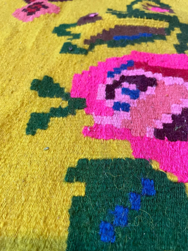 Vintage Pink & Green Floral Romanian Wool Rug, 220x160 cm, view 8