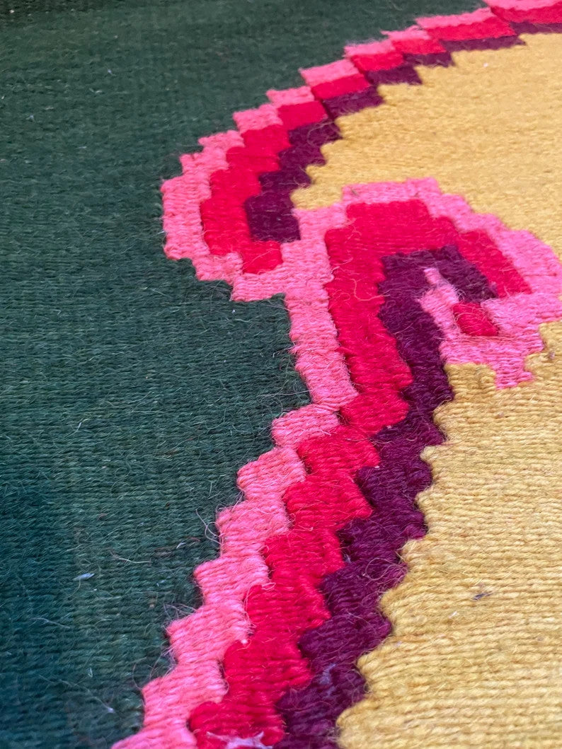 Vintage Pink & Green Floral Romanian Wool Rug, 220x160 cm, view 9