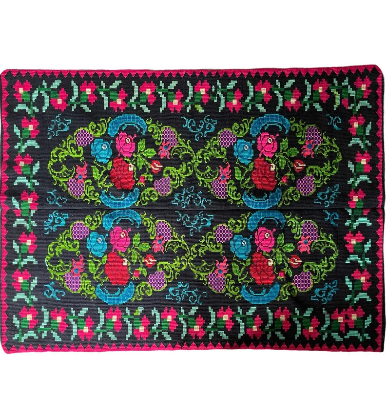 Vintage Black Floral Romanian Wool Rug, 231x155 cm