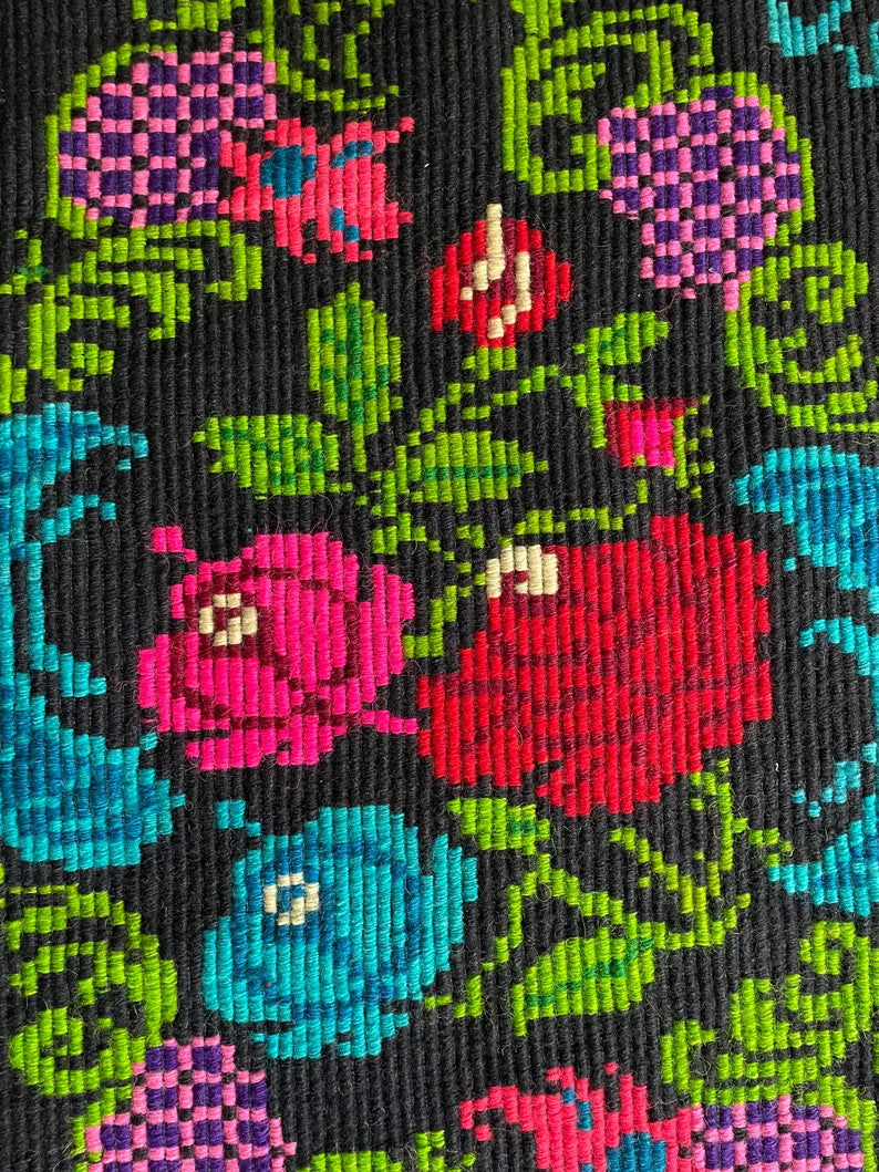 Vintage Black Floral Romanian Wool Rug, 231x155 cm, view 10