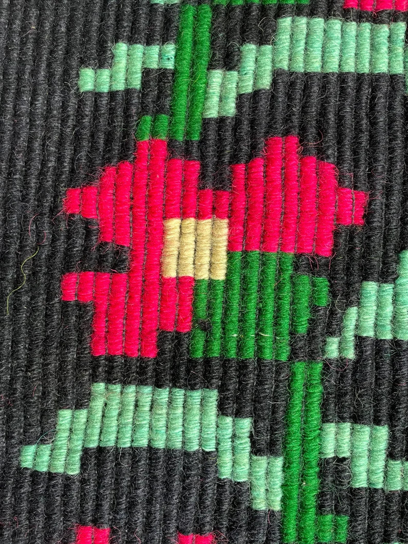 Vintage Black Floral Romanian Wool Rug, 231x155 cm, view 7