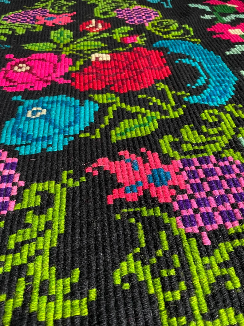 Vintage Black Floral Romanian Wool Rug, 231x155 cm, view 8
