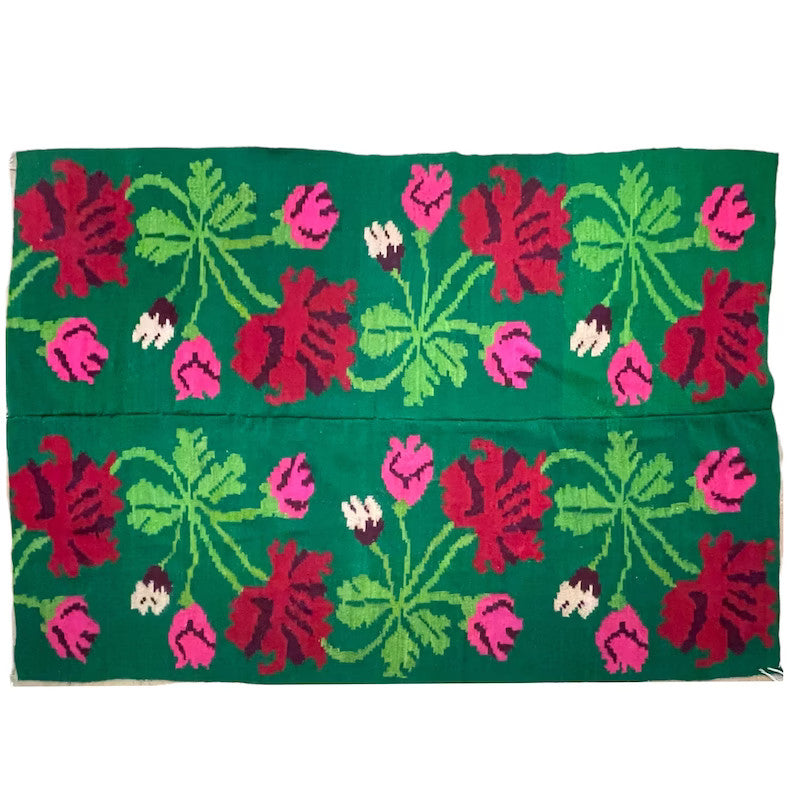 Vintage Green Floral Romanian Wool Rug, 234x166 cm