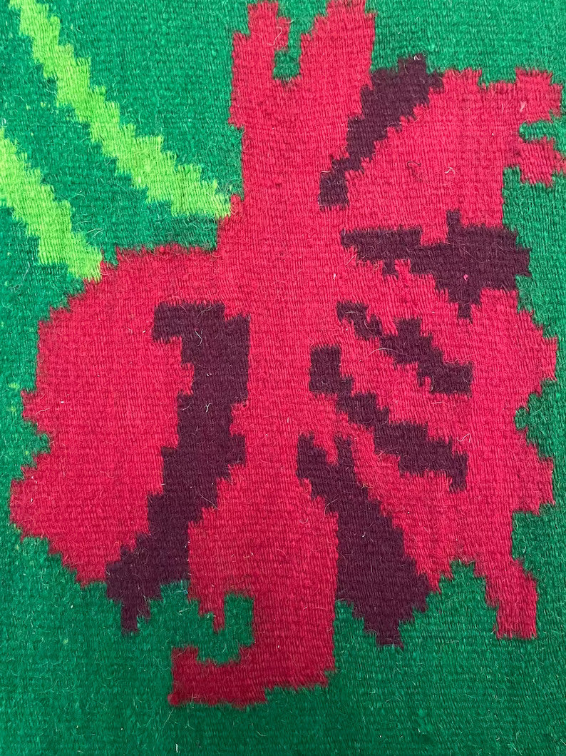 Vintage Green Floral Romanian Wool Rug, 234x166 cm, view 7