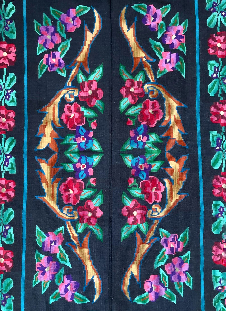 Vintage Black Floral Romanian Wool Rug, 235x150 cm, view 6