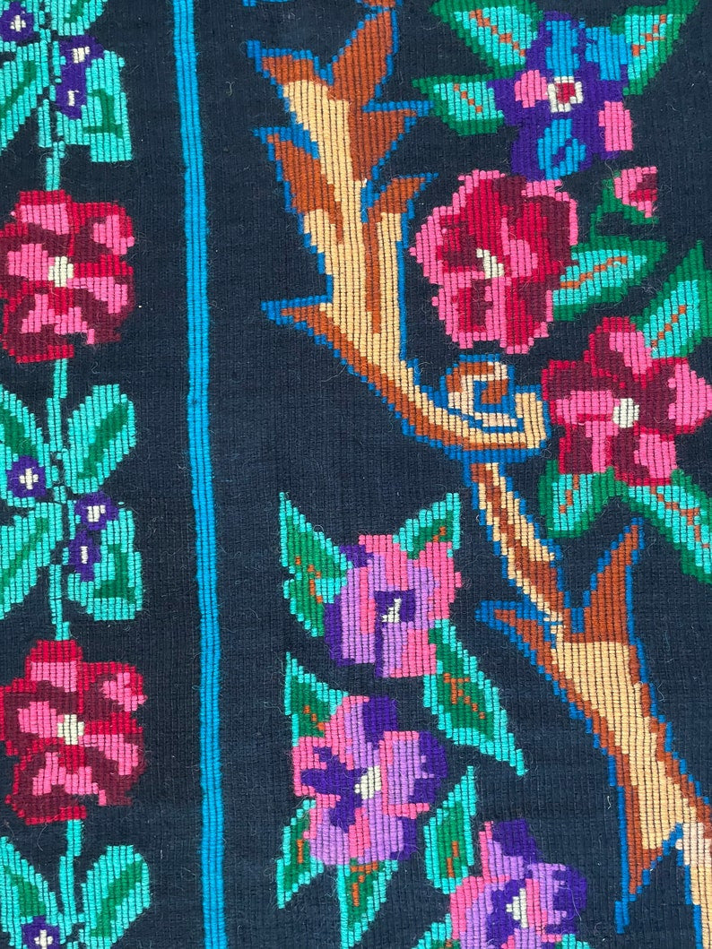 Vintage Black Floral Romanian Wool Rug, 235x150 cm, view 8