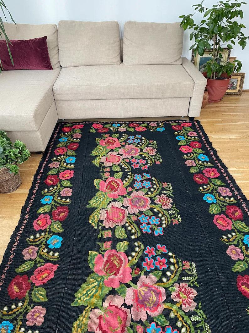 Vintage Floral Romanian Wool Rug, 250x150 cm, view 4