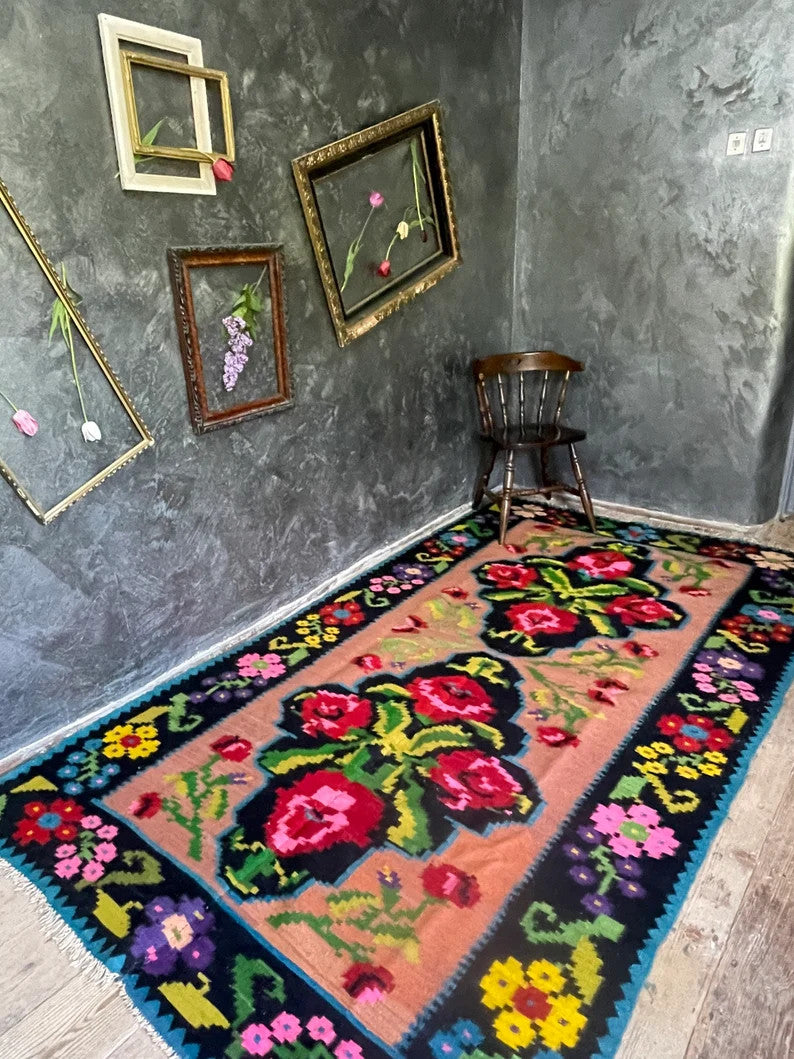 Vintage Floral Romanian Wool Rug, 271x158 cm, view 2