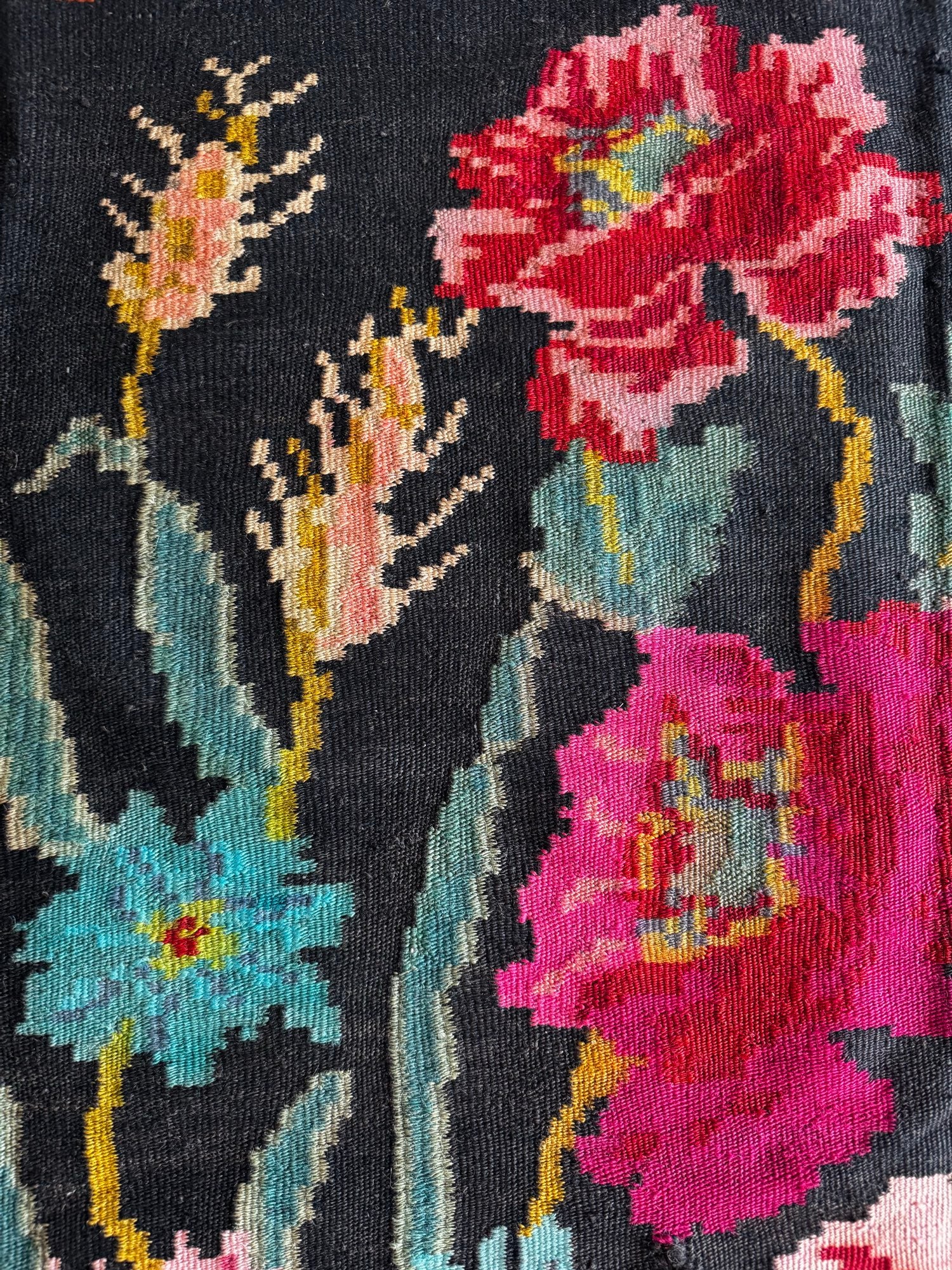 Vintage Black Floral Romanian Wool Rug, 290x180 cm, view 14