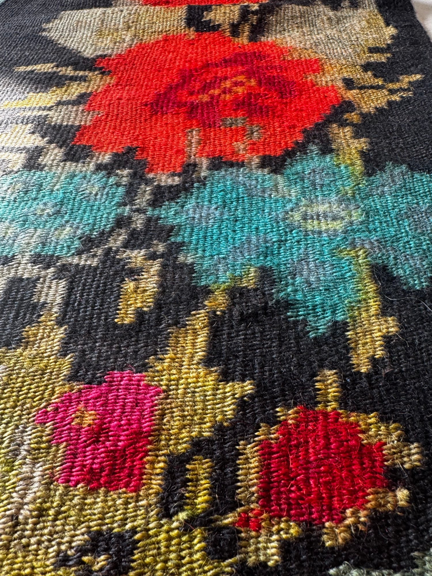 Vintage Black Floral Romanian Wool Rug, 290x180 cm, view 5