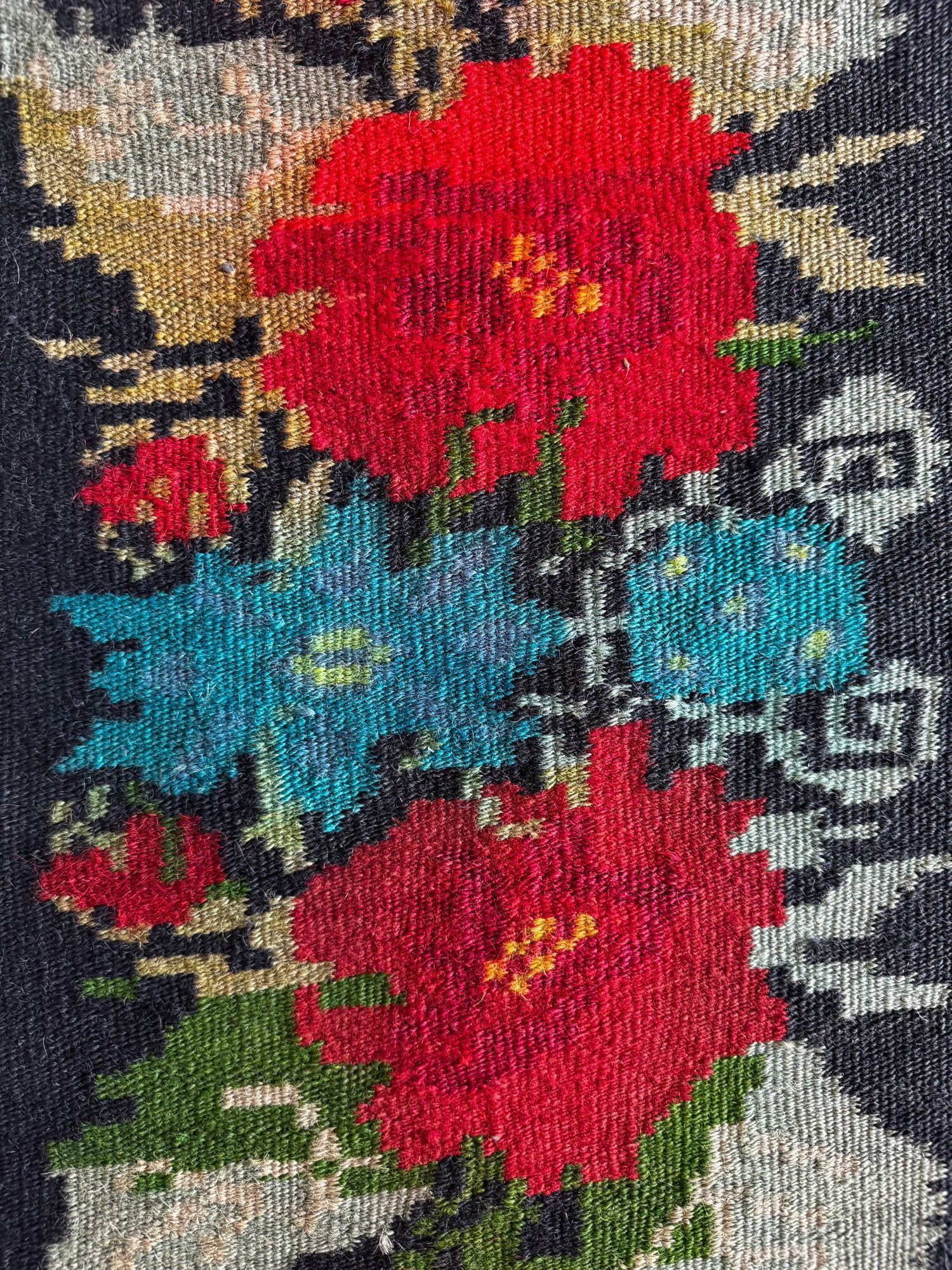Vintage Black Floral Romanian Wool Rug, 290x180 cm, view 9