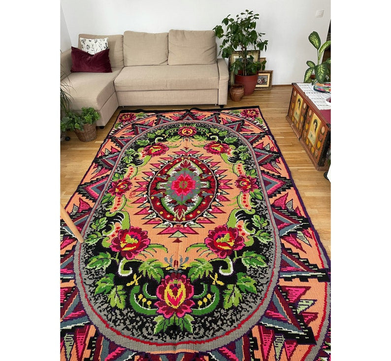Vintage Floral Romanian Wool Rug, 348x187 cm
