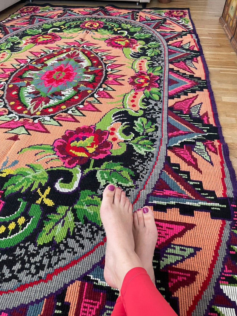 Vintage Floral Romanian Wool Rug, 348x187 cm, view 5