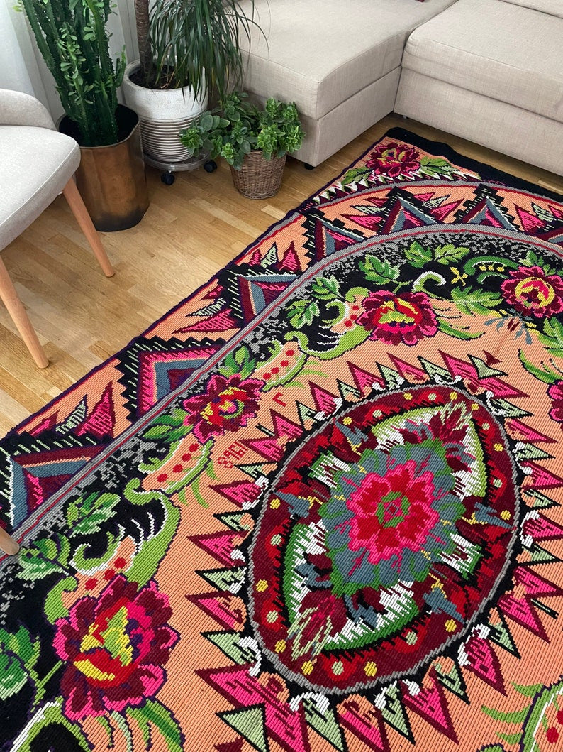 Vintage Floral Romanian Wool Rug, 348x187 cm, view 7