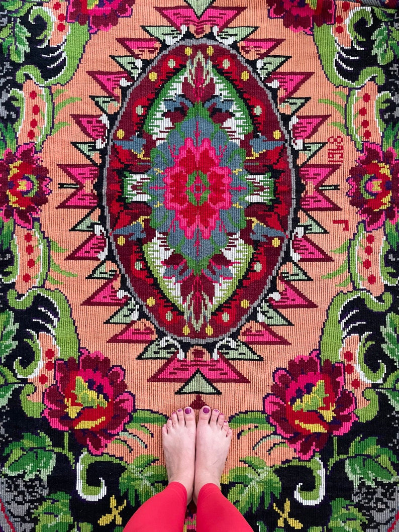 Vintage Floral Romanian Wool Rug, 348x187 cm, view 8