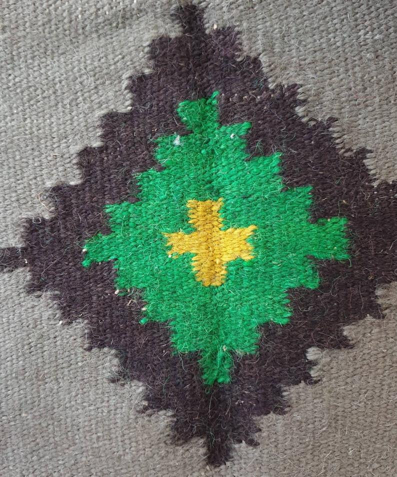 Vintage Gray Geometric Romanian Wool Rug, 195x168 cm, view 4