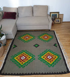 Vintage Gray Geometric Romanian Wool Rug, 195x168 cm, view 8