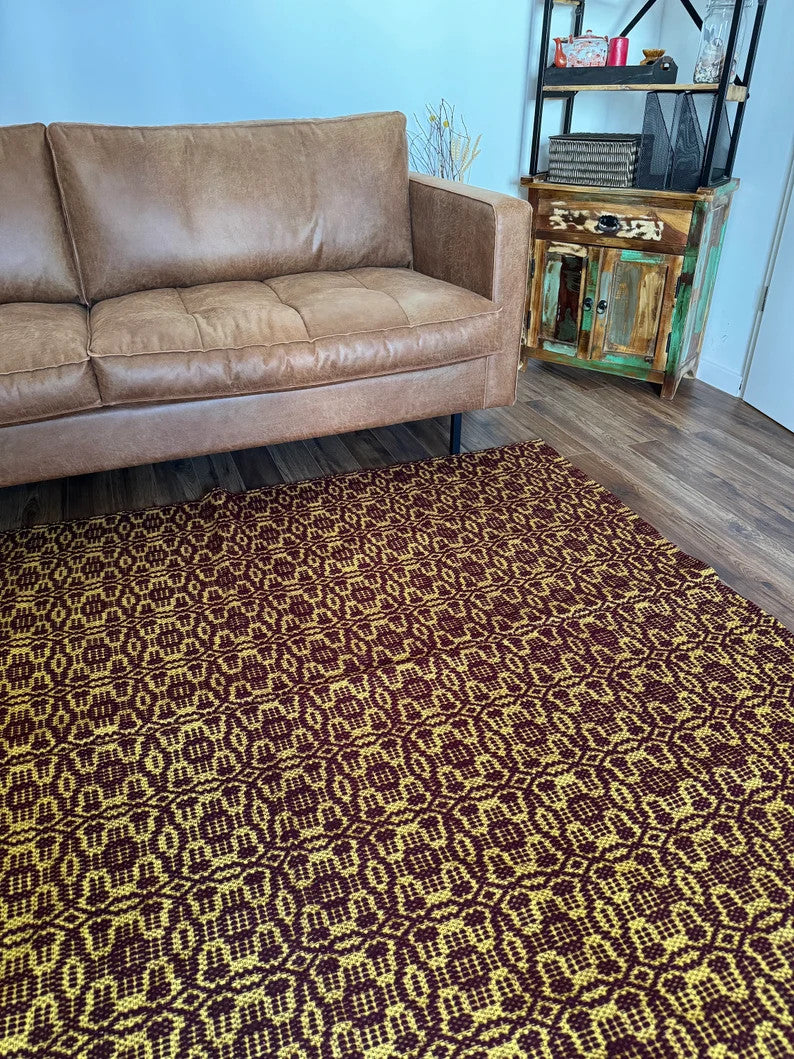 Vintage Brown Geometric Romanian Wool Rug, 205x166 cm, view 5