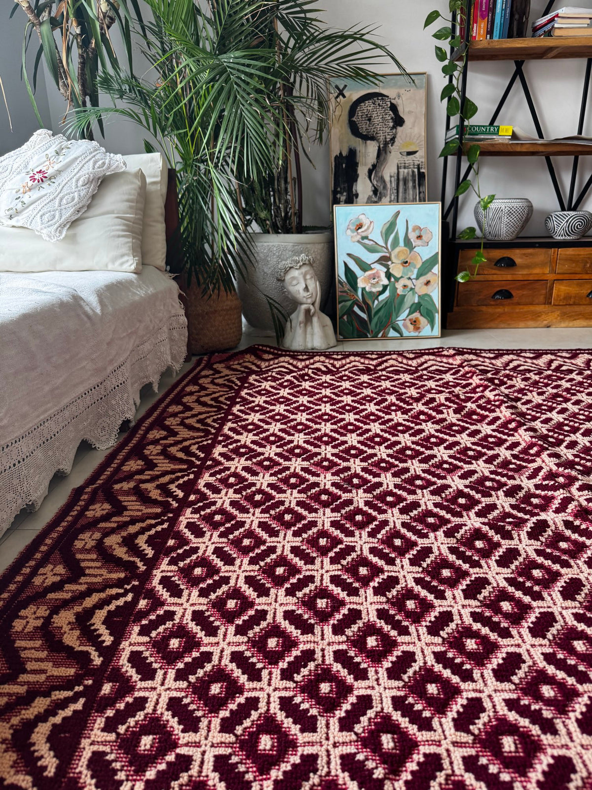 Vintage Beige Geometric Romanian Wool Rug, 220x180 cm, view 14