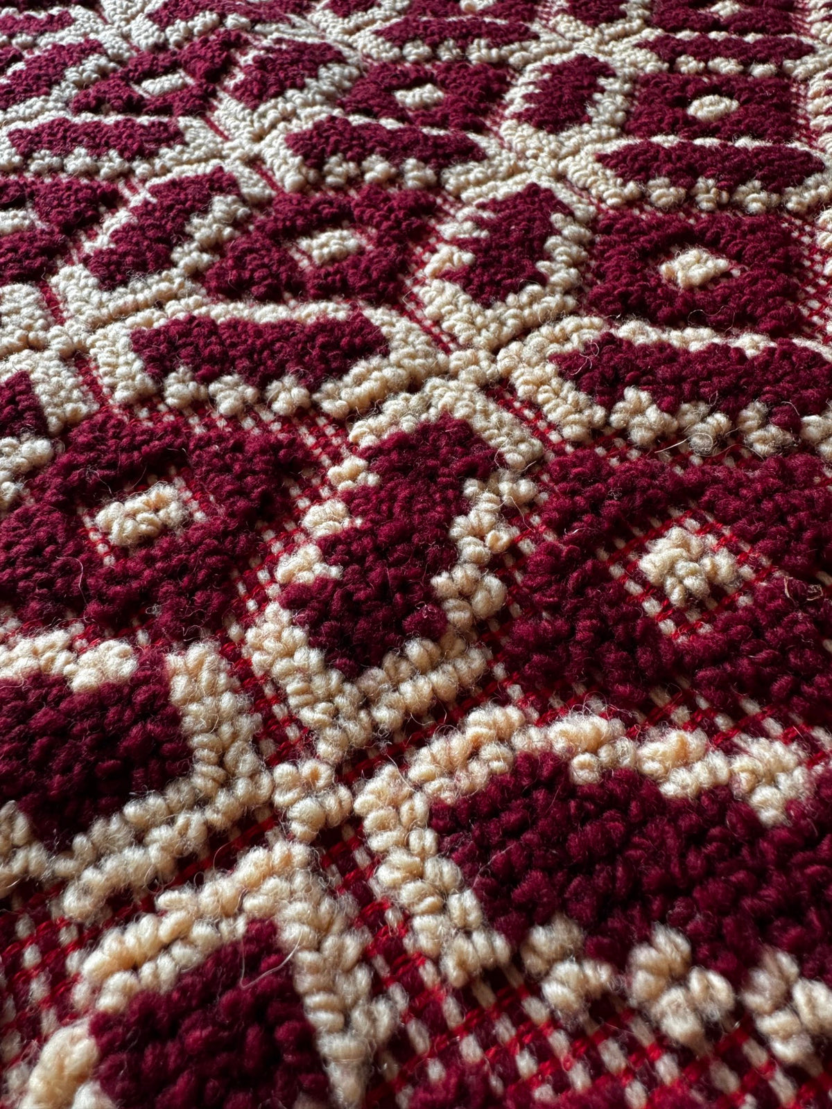 Vintage Beige Geometric Romanian Wool Rug, 220x180 cm, view 8