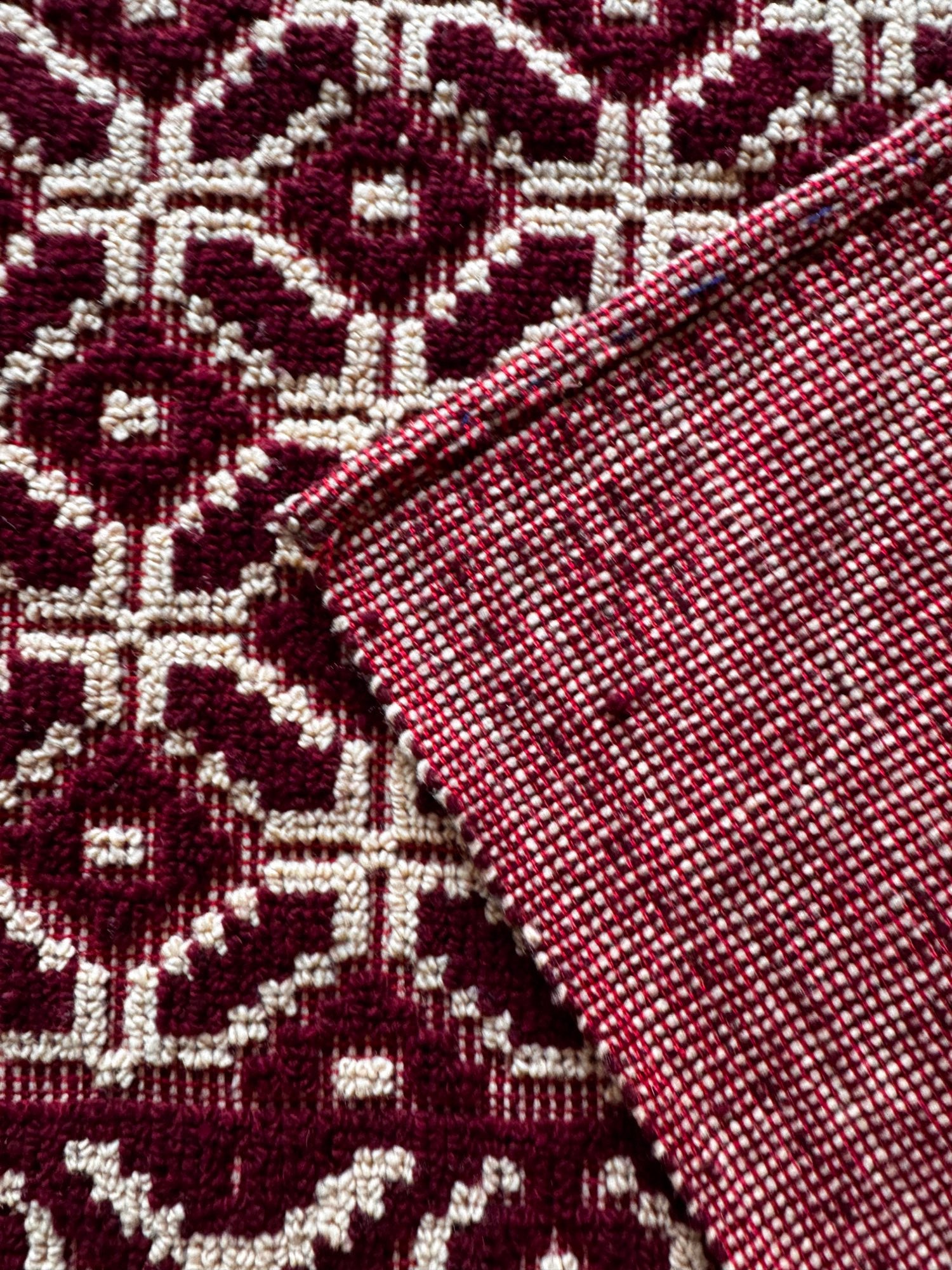 Vintage Beige Geometric Romanian Wool Rug, 220x180 cm, view 9